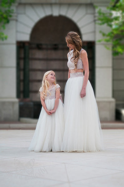 Christine Deluxe Tutu Set • Bridal Mesh Skirt and Keyhole Lace Crop • Maternity tutu • Princess Tutu • Prom Dress • Photo Prop Tutu • by Sew Trendy