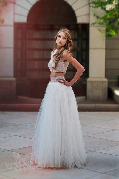 Christine Deluxe Tutu Set • Bridal Mesh Skirt and Keyhole Lace Crop • Maternity tutu • Princess Tutu • Prom Dress • Photo Prop Tutu • by Sew Trendy