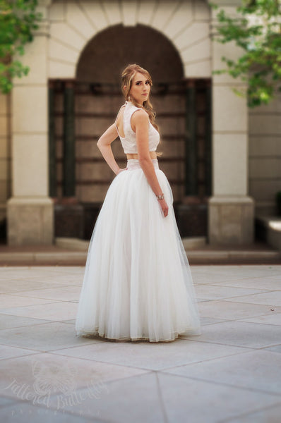 Christine Deluxe Tutu Set • Bridal Mesh Skirt and Keyhole Lace Crop • Maternity tutu • Princess Tutu • Prom Dress • Photo Prop Tutu • by Sew Trendy