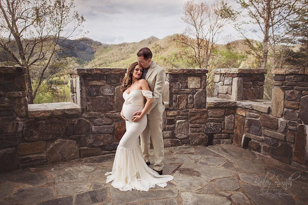 Samantha Gown • Sweetheart Lace and Chiffon Pregnancy Dress • Fitted Chiffon Mermaid Style Maternity Gown • by Sew Trendy