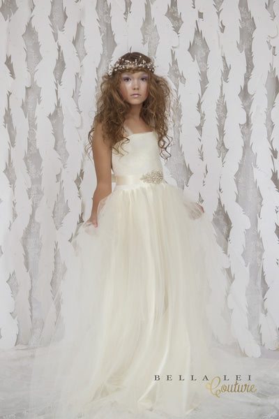 Madison Gown • Bridal Tulle Lace Lined Knit Top Girls Tutu • by Sew Trendy