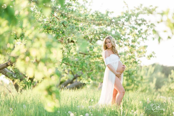 Cameron Gown • Off the Shoulder Gown • Cap Sleeve Pregnancy Dress • Sheer Chiffon Maternity Gown • by Sew Trendy