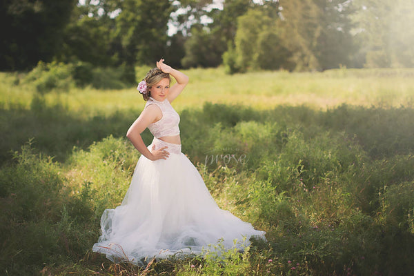 Christine Deluxe Tutu Set • Bridal Mesh Skirt and Keyhole Lace Crop • Maternity tutu • Princess Tutu • Prom Dress • Photo Prop Tutu • by Sew Trendy