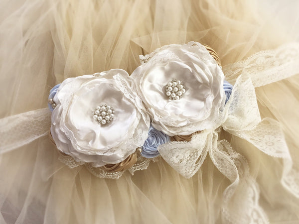 Gina Sash • Ivory • Natural • Blue Rain • Boy Sash • Something Blue | READY TO SHIP • by Sew Trendy