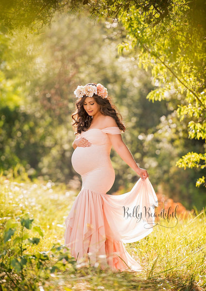 Samantha Gown • Sweetheart Lace and Chiffon Pregnancy Dress • Fitted Chiffon Mermaid Style Maternity Gown • by Sew Trendy