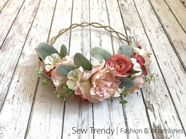 Anistyn Flower Crown • Blush Rose Crown • Wedding Flower Crown • Blush Pink Floral Crown | Ready To Ship • by Sew Trendy