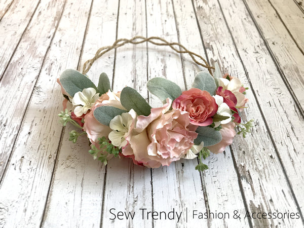 Anistyn Flower Crown • Blush Rose Crown • Wedding Flower Crown • Blush Pink Floral Crown | Ready To Ship • by Sew Trendy
