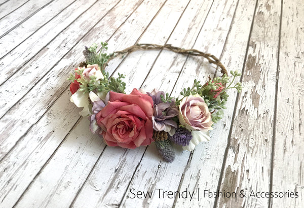Briar Flower Crown • Antique Rose Crown • Wedding Flower Crown • Flower Girl Crown | Ready To Ship • by Sew Trendy