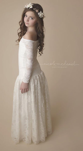 Paisley Gown • Girls Off the Shoulder Dress• Paisley Lace Gown • by Sew Trendy