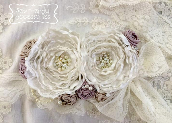 Gina Floral Sash • Blush • Natural • Ivory • Girl Sash | READY TO SHIP • by Sew Trendy