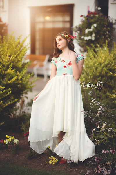 Ainsley Gown • Girls Floral Gown • Hi Low Flower Girls Dress • Girls Hi Low dress • by Sew Trendy