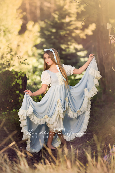 Alice Gown • Girls Vintage Style Ruffled Gown • Girls Dress and Bloomers • Girls Hi Low Dress • by Sew Trendy