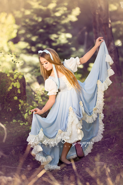 Alice Gown • Girls Vintage Style Ruffled Gown • Girls Dress and Bloomers • Girls Hi Low Dress • by Sew Trendy