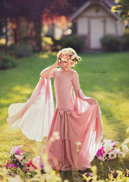 Angie Gown • Girls On the Shoulder Dress • Renaissance Style Gown • Lace and Chiffon Gown • by Sew Trendy