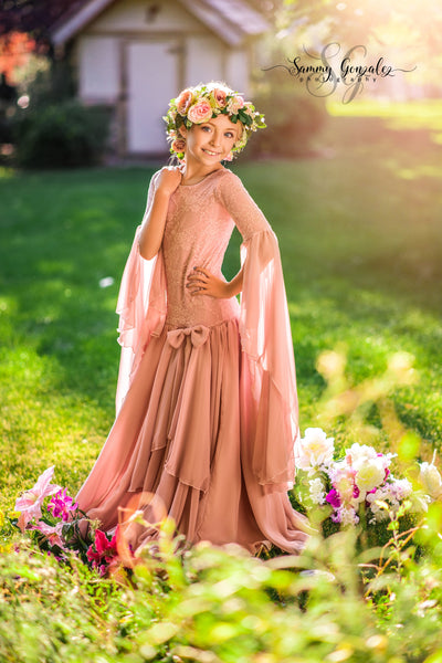 Angie Gown • Girls On the Shoulder Dress • Renaissance Style Gown • Lace and Chiffon Gown • by Sew Trendy