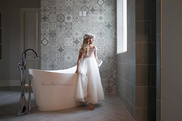 Claire Girls Vintage Inspired Gown • Full Circle Chiffon Skirt • Lace Off the Shoulder Top • Girls Couture • Princess Photo Shoot • Birthday Dress • by Sew Trendy