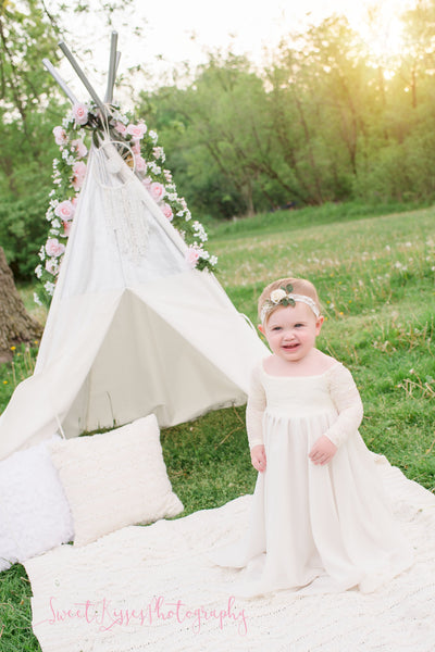 Cynthia Girls Gown • Full Circle Chiffon Skirt • Lace Off the Shoulder Top • Girls Couture • Princess Photo Shoot • Birthday Dress • by Sew Trendy