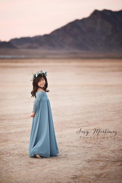 Cynthia Girls Gown • Full Circle Chiffon Skirt • Lace Off the Shoulder Top • Girls Couture • Princess Photo Shoot • Birthday Dress • by Sew Trendy