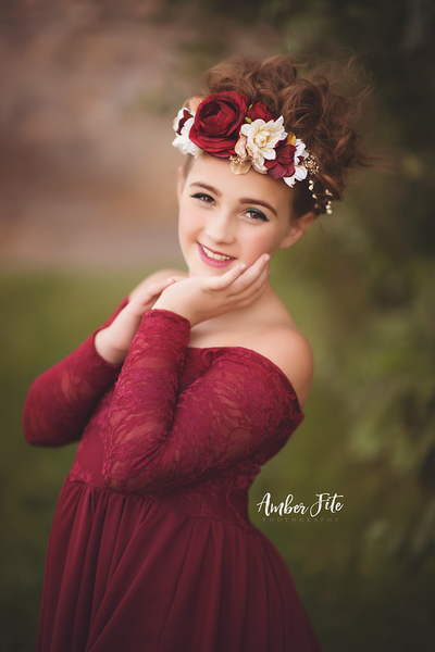 Scarlett Floral Crown • Vibrant Crown • Vintage Floral • Fall Floral Crown • Winter Halo • Floral Halo • Red Floral Crown | Ready To Ship • by Sew Trendy