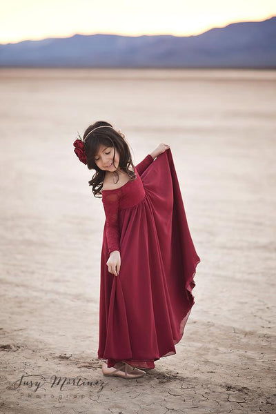 Cynthia Girls Gown • Full Circle Chiffon Skirt • Lace Off the Shoulder Top • Girls Couture • Princess Photo Shoot • Birthday Dress • by Sew Trendy