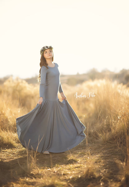 USED Size 12 Eliana Gown in Steel Blue • Girls Jersey Princess Dress • by Sew Trendy