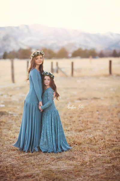 USED Size 12 Eliana Gown in Steel Blue • Girls Jersey Princess Dress • by Sew Trendy