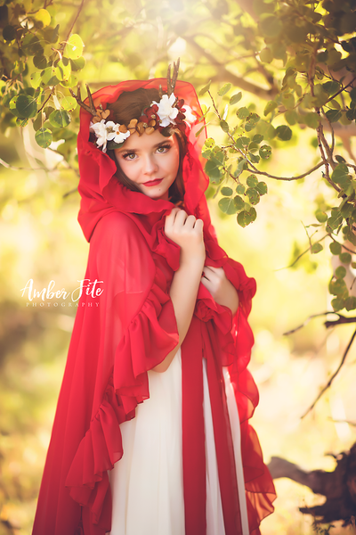 USED Size 8-12 Red Garnette Cape Girls • Chiffon Capelet • Girls Hooded Cloak • Ruffled Cloak • by Sew Trendy