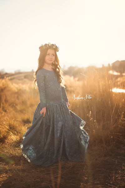 Paisley Gown • Girls Off the Shoulder Dress• Paisley Lace Gown • by Sew Trendy