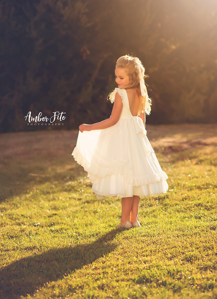 Quincy Gown • Girls Vintage Dress • Girls Ruffled Dress • Tea Length Flower Girl Dress • Girls low back dress • by Sew Trendy