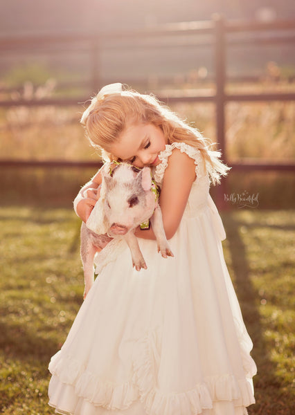 Quincy Gown • Girls Vintage Dress • Girls Ruffled Dress • Tea Length Flower Girl Dress • Girls low back dress • by Sew Trendy