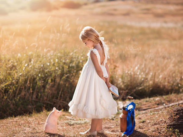 Quincy Gown • Girls Vintage Dress • Girls Ruffled Dress • Tea Length Flower Girl Dress • Girls low back dress • by Sew Trendy