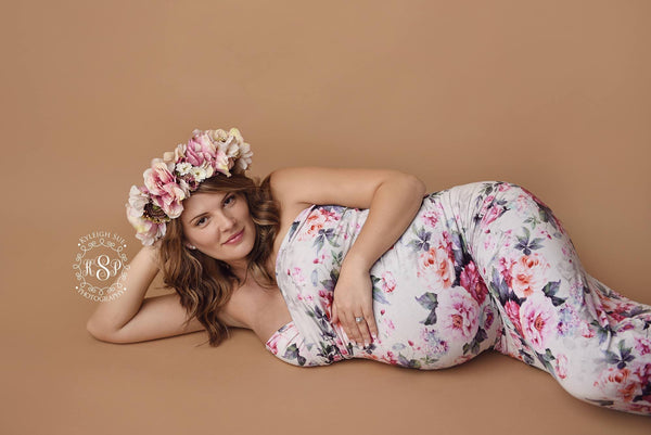 Floral Jessica Gown • Grey Floral Gown • Fitted Maternity Gown • Grey Gown • Cap Sleeve Maternity Gown • Slim Fit Gown • Sweetheart Style Dress • Bridesmaid Dress • Event Gown • Photo Shoot • by Sew Trendy