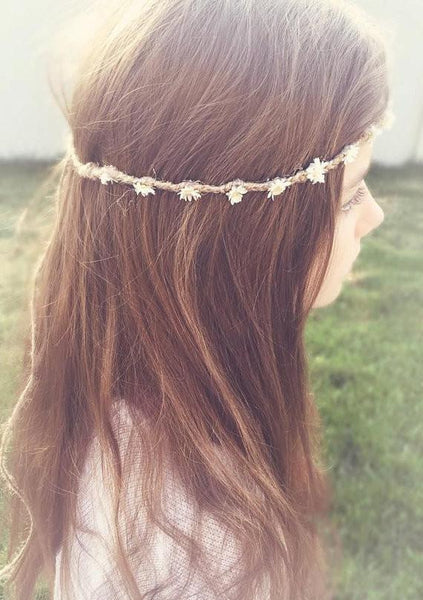 Dawn Boho Tie Back • Floral Halo • Floral Crown • Jute Halo • Bridesmaid Headpiece • Flower Girl • Floral headband • Wedding | Ready To Ship • by Sew Trendy