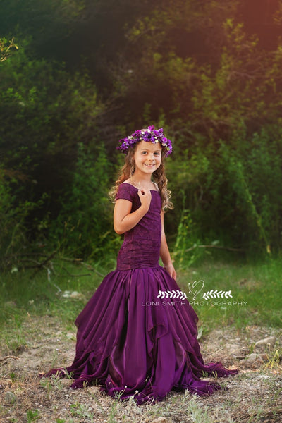 Sammie Gown • Lace Mermaid Style Gown • Chiffon Girls Dress • Flower Girl Gown• by Sew Trendy