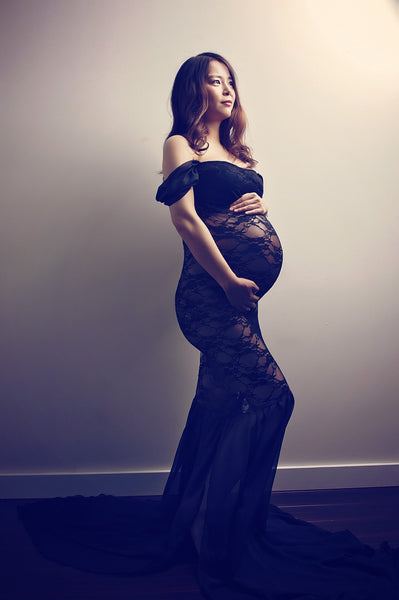 Zara Gown • Fitted Lace Gown • Sweetheart Maternity Gown • Chiffon Mermaid Skirt Dress • Droop Chiffon Sleeves Maternity Gown