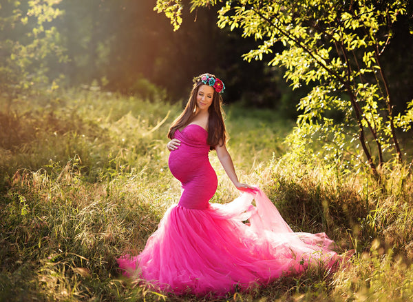 Celine Gown • Sweetheart Lace and Tulle Pregnancy Dress • Fitted Mermaid Style Maternity Gown • by Sew Trendy