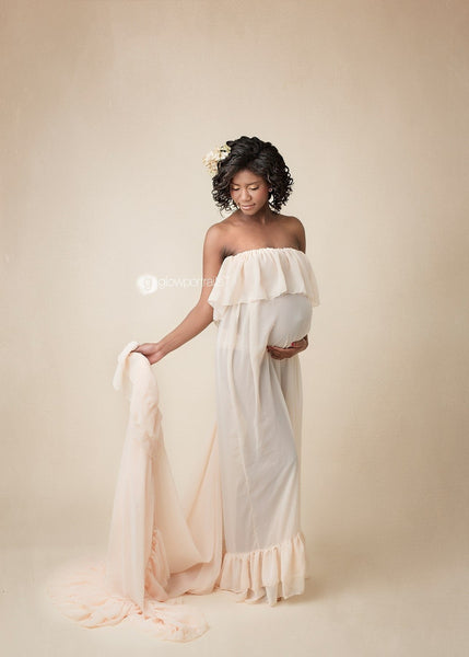 Robinett Gown • Boho Sheer Maternity Gown • Ruffle Top Gown • Pregnancy Gown by Sew Trendy