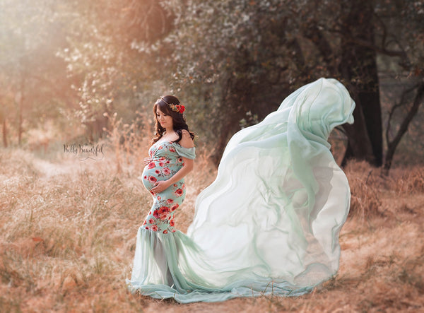 Floral Angela Gown • Slim Fit Gown • Mermaid Style Floral Maternity Gown • Sheer Maternity Gown • Maternity Photo Shoot Gown • Event Gown • Wedding Dress | by Sew Trendy