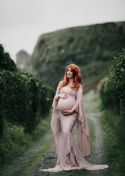 Angora Gown • Renaissance Style Maternity Gown • Bell Sleeve Maternity Gown • Mermaid Style Maternity Gown • by Sew Trendy