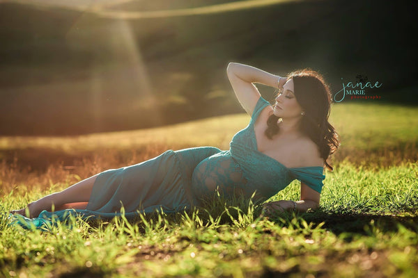 Zara Gown • Fitted Lace Gown • Sweetheart Maternity Gown • Chiffon Mermaid Skirt Dress • Droop Chiffon Sleeves Maternity Gown