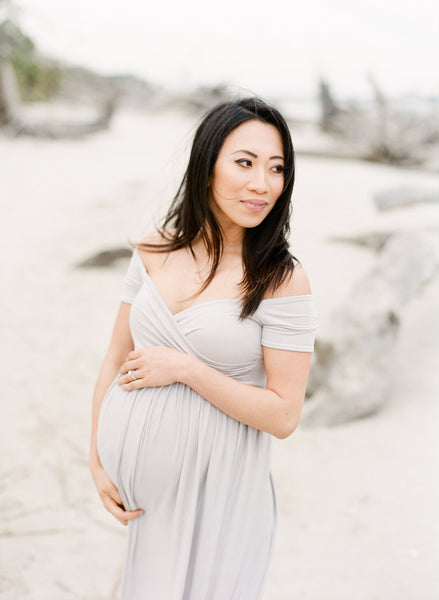 Kiara Gown • Short Sleeve Maternity Gown • Off The Shoulder Gown • Knit Maternity Gown • Maxi Dress • Pregnancy Dress • by Sew Trendy