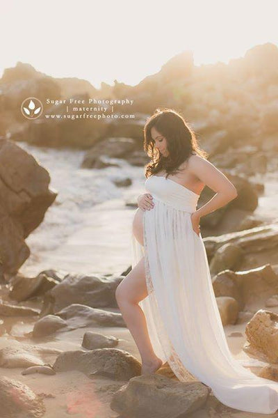 Kylee Gown • Sheer Lace and Chiffon Maternity Gown • Chiffon Maternity Gown • Lace Pregnancy Dress • Maxi Dress • Senior Photos • by Sew Trendy