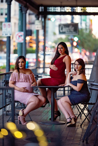 Felicia Dress • Lace Flounce Maternity Dress • Fitted Lace Maternity Cocktail Gown • Flounce Top cocktail dress • Knee Length Maternity Gown • Slim Fit Gown • by Sew Trendy