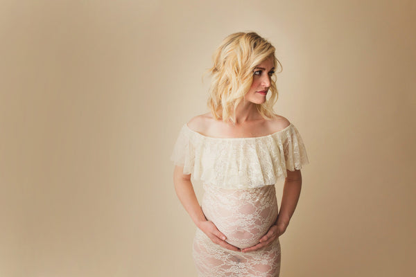 Cori Gown • Fitted Lace Maternity Gown • Ruffle Top Maternity Gown • Off Shoulder Maternity Gown • Slim Fit Gown • Bridesmaid Dress • Event Gown • Photo Shoot • by Sew Trendy