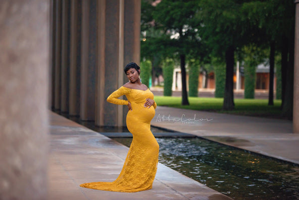 Abba Gown • Slim Fit Maternity Gown • Wedding Gown • Event Gown • Lace Maternity Gown • by Sew Trendy