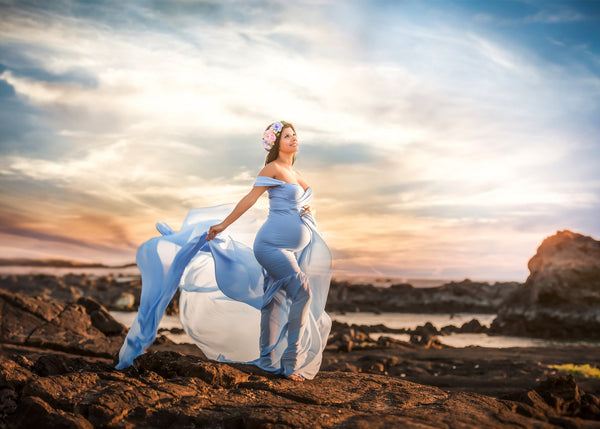 Angela Gown • Slim Fit Gown • Mermaid Style Maternity Gown • Sheer Maternity Gown • Maternity Photo Shoot Gown • Event Gown • Wedding Dress