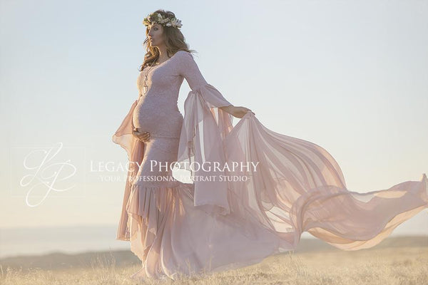 Angora Gown • Renaissance Style Maternity Gown • Bell Sleeve Maternity Gown • Mermaid Style Maternity Gown • by Sew Trendy