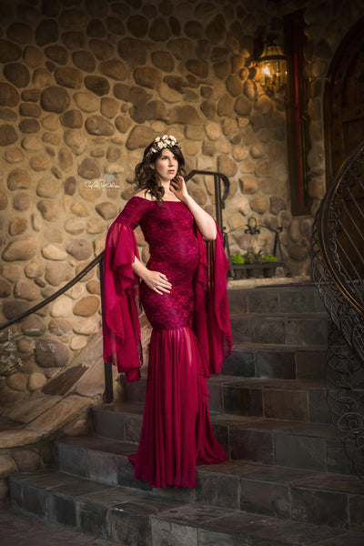 Angora Gown • Renaissance Style Maternity Gown • Bell Sleeve Maternity Gown • Mermaid Style Maternity Gown • by Sew Trendy