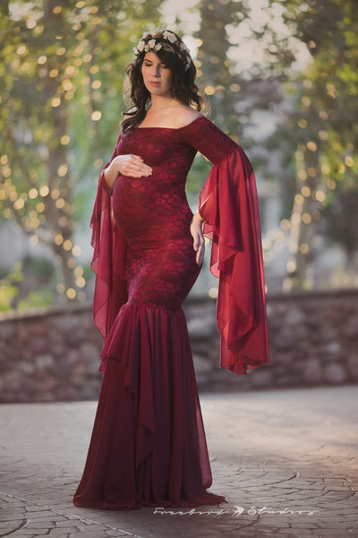 Angora Gown • Renaissance Style Maternity Gown • Bell Sleeve Maternity Gown • Mermaid Style Maternity Gown • by Sew Trendy