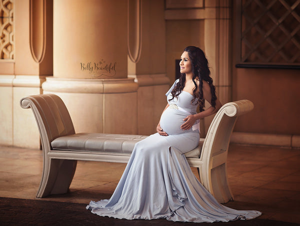 Bonnie Gown • Fitted Maternity Gown • One Shoulder Gown • Flutter Sleeve Maternity Gown • Mermaid Style Gown • Maternity Gown • by Sew Trendy